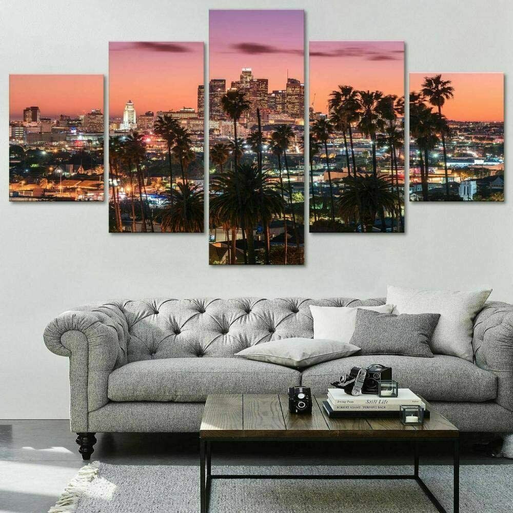 Los Angeles City Landscape Palm Tree Canvas Wall Art