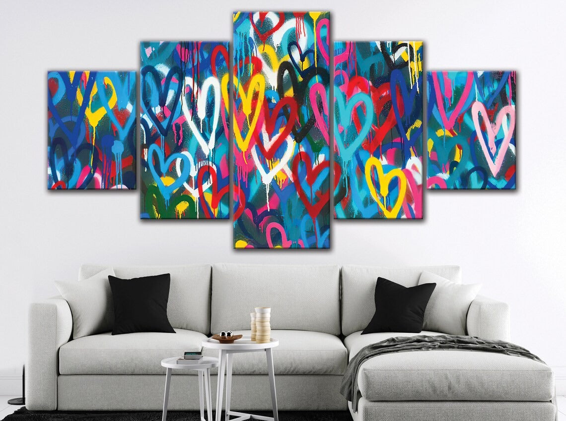 Love Colorful Hearts Graffiti Canvas Wall Art