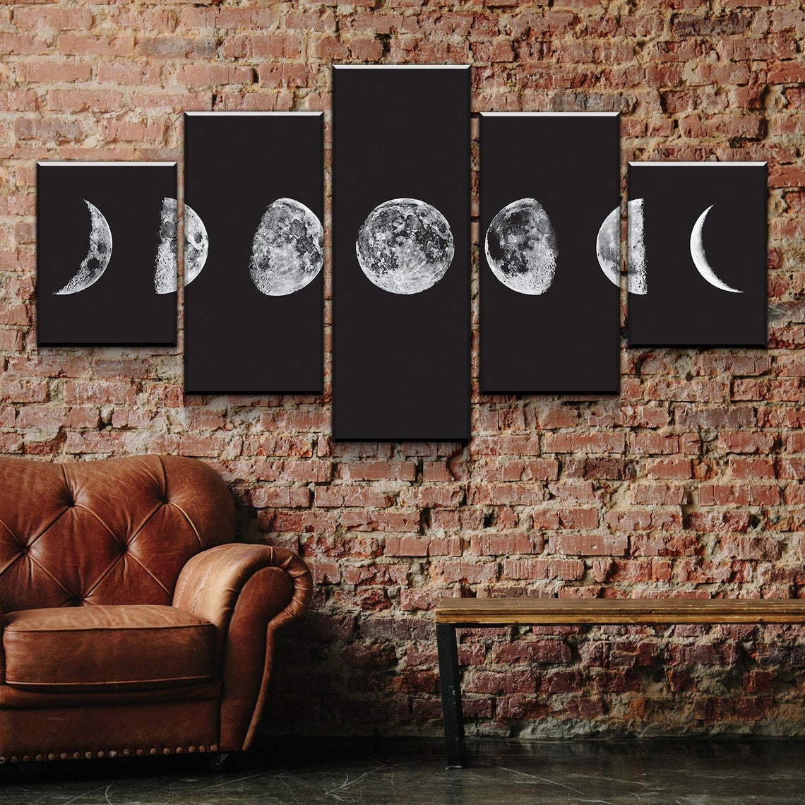 Lunar Cycles Full-Crescent Moon Canvas Wall Art