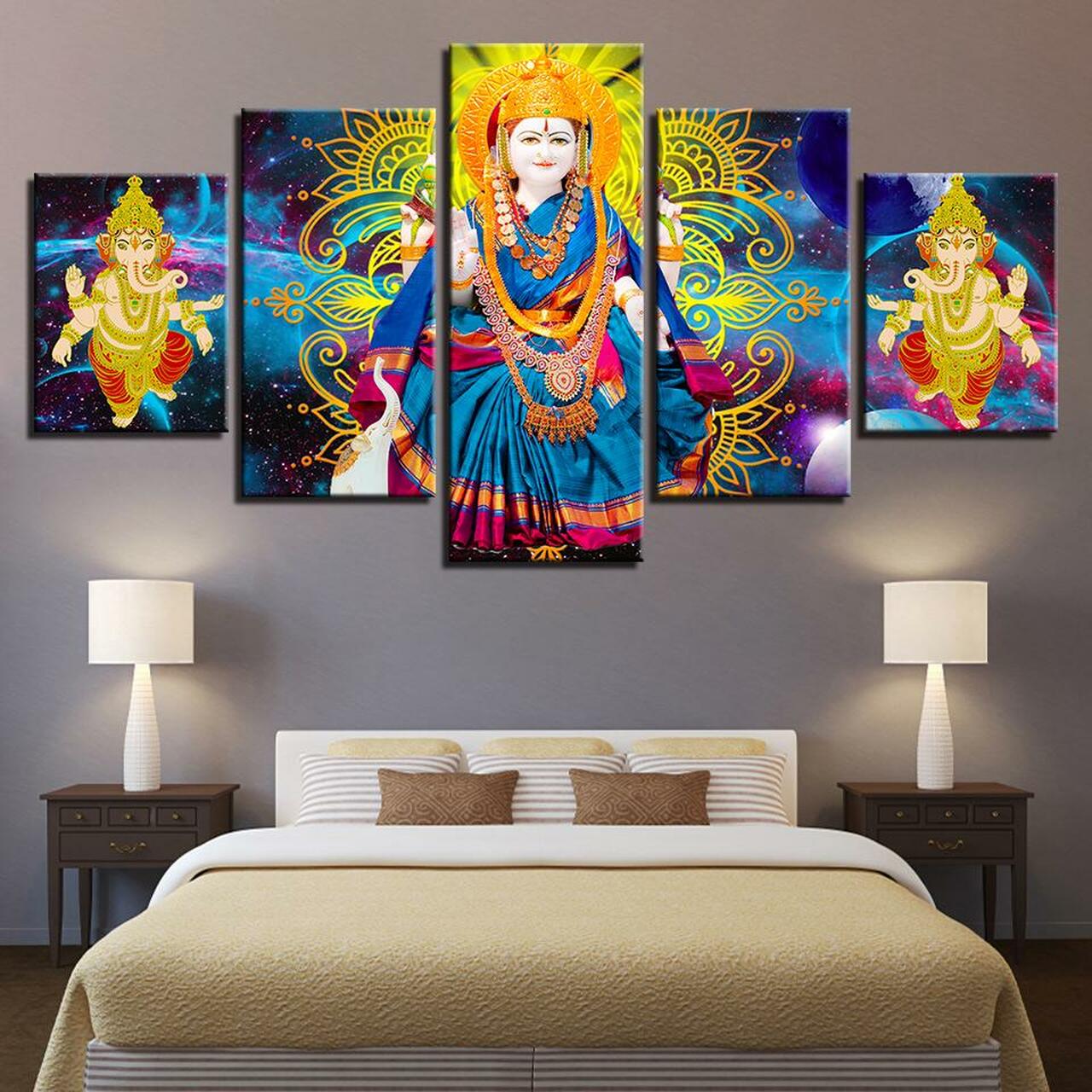 Maa And Ganesha Canvas Wall Art