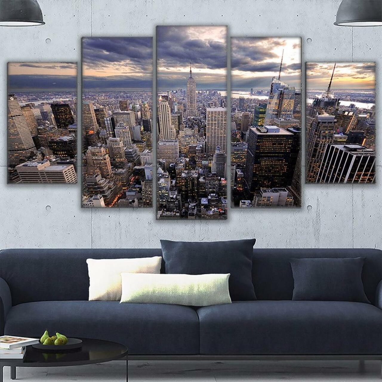 Manhattan In Evening Canvas Wall Art