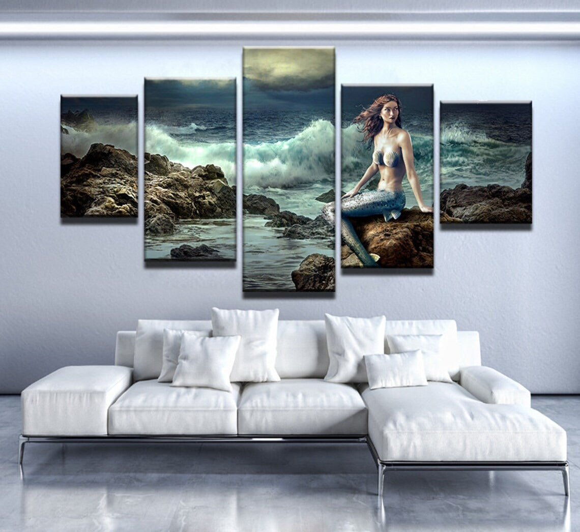 Mermaid Mystical On The Beach Canvas Wall Art