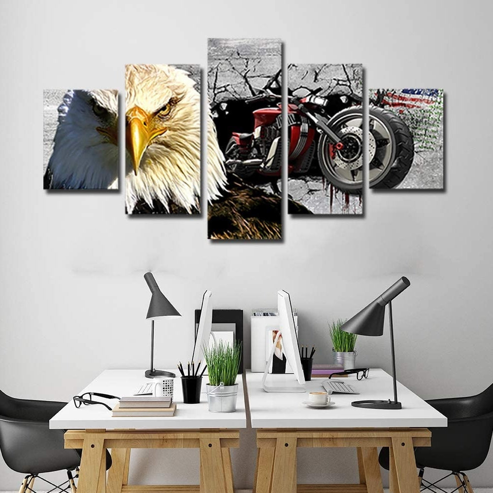 Modern American Eagle Motorcycle Canvas Wall Art