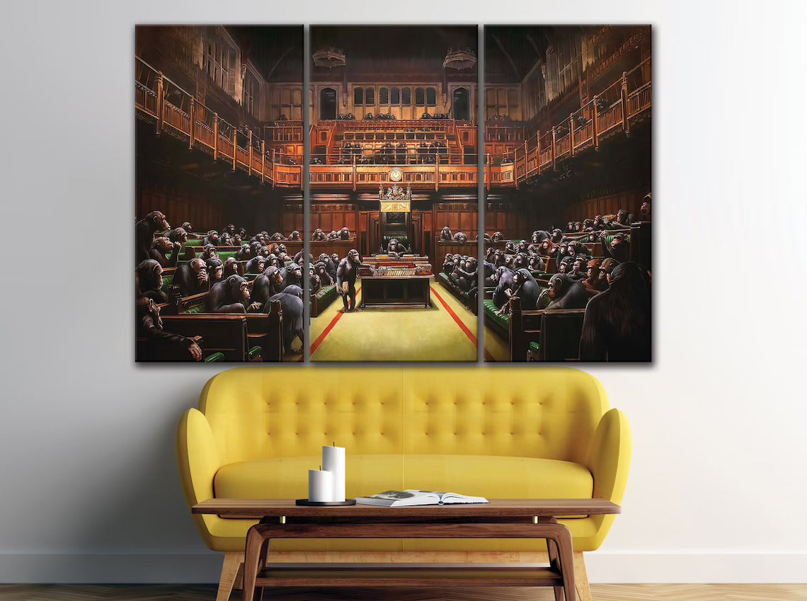 Monkeys Devolved Parliament Canvas Wall Art