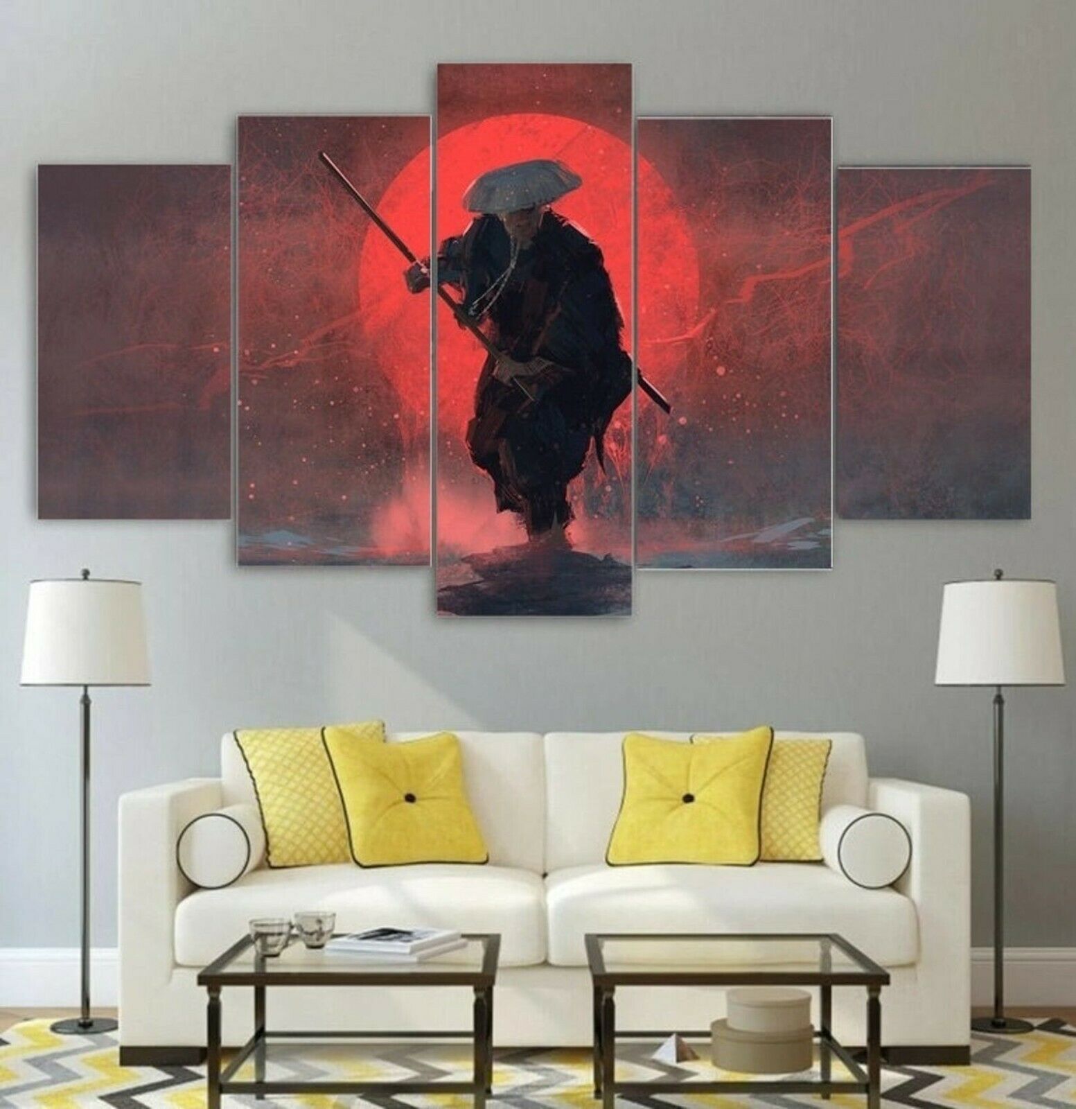 Moon Oriental Samurai Warrior Canvas Wall Art