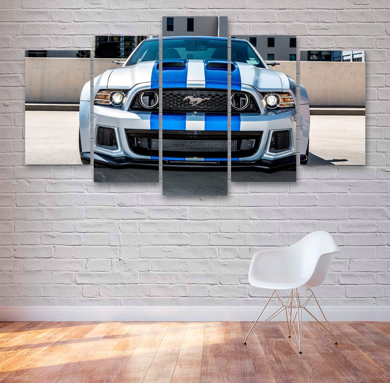 Muscle Blue Car Canvas Wall Art