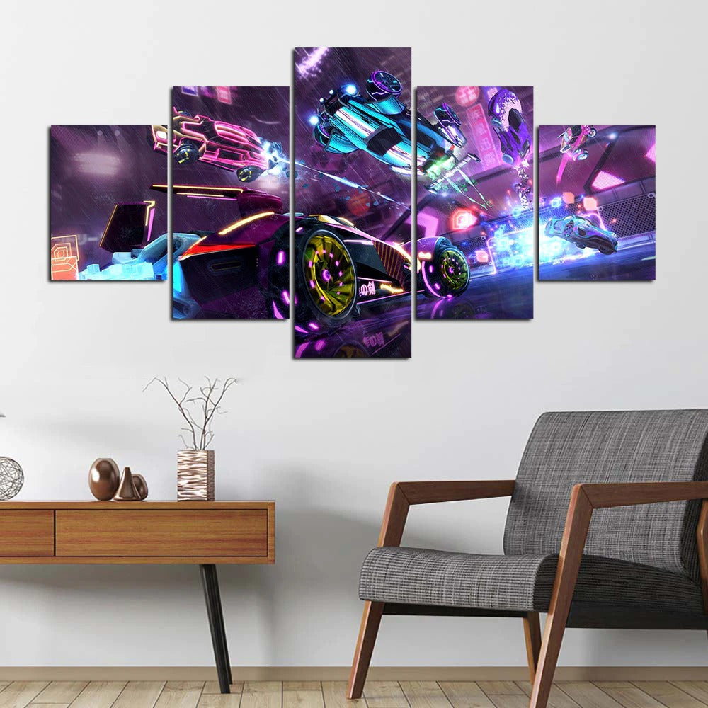 Neon Car Rocket League Video Game Canvas Wall Art