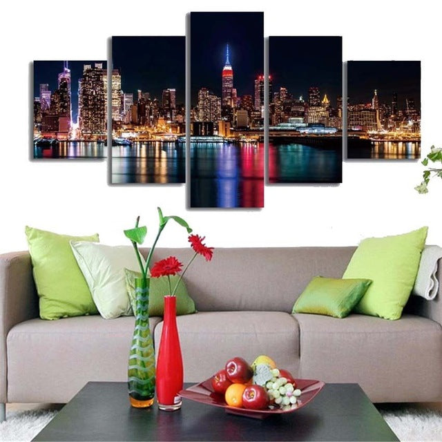 New York City Night Building Canvas Wall Art