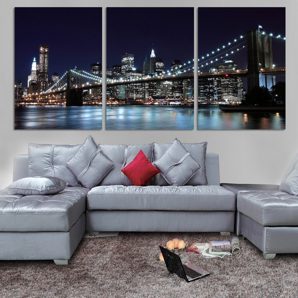 New York City Night View Canvas Wall Art