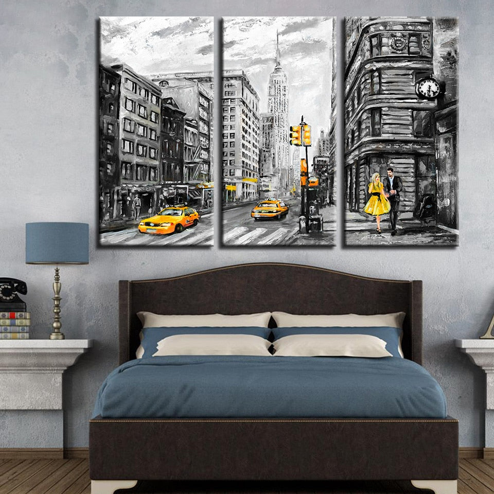 New York City Street Yellow Taxi Car Abstract Canvas Wall Art
