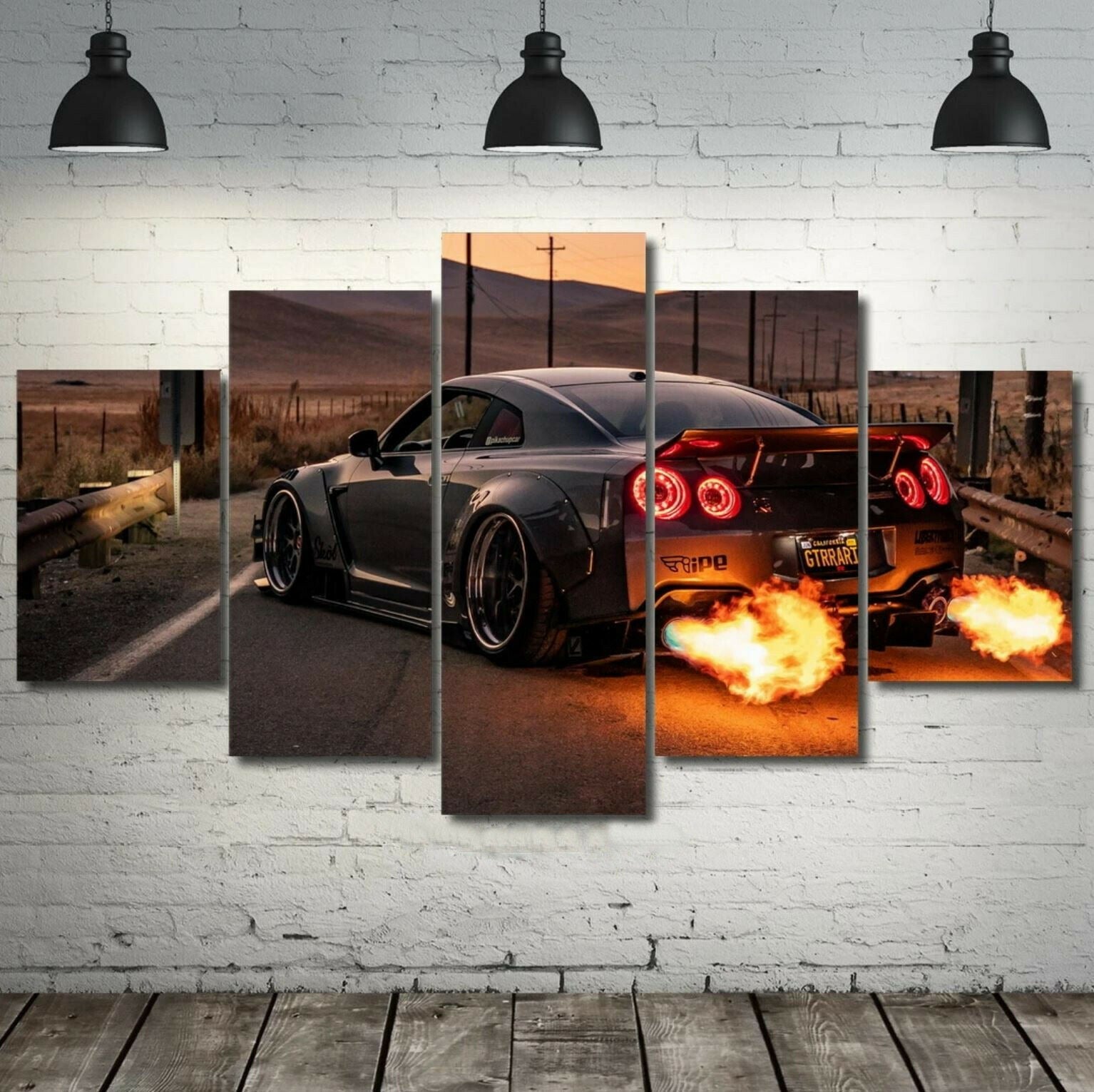 Nissan Gt-R R35 Car Fire Canvas Wall Art