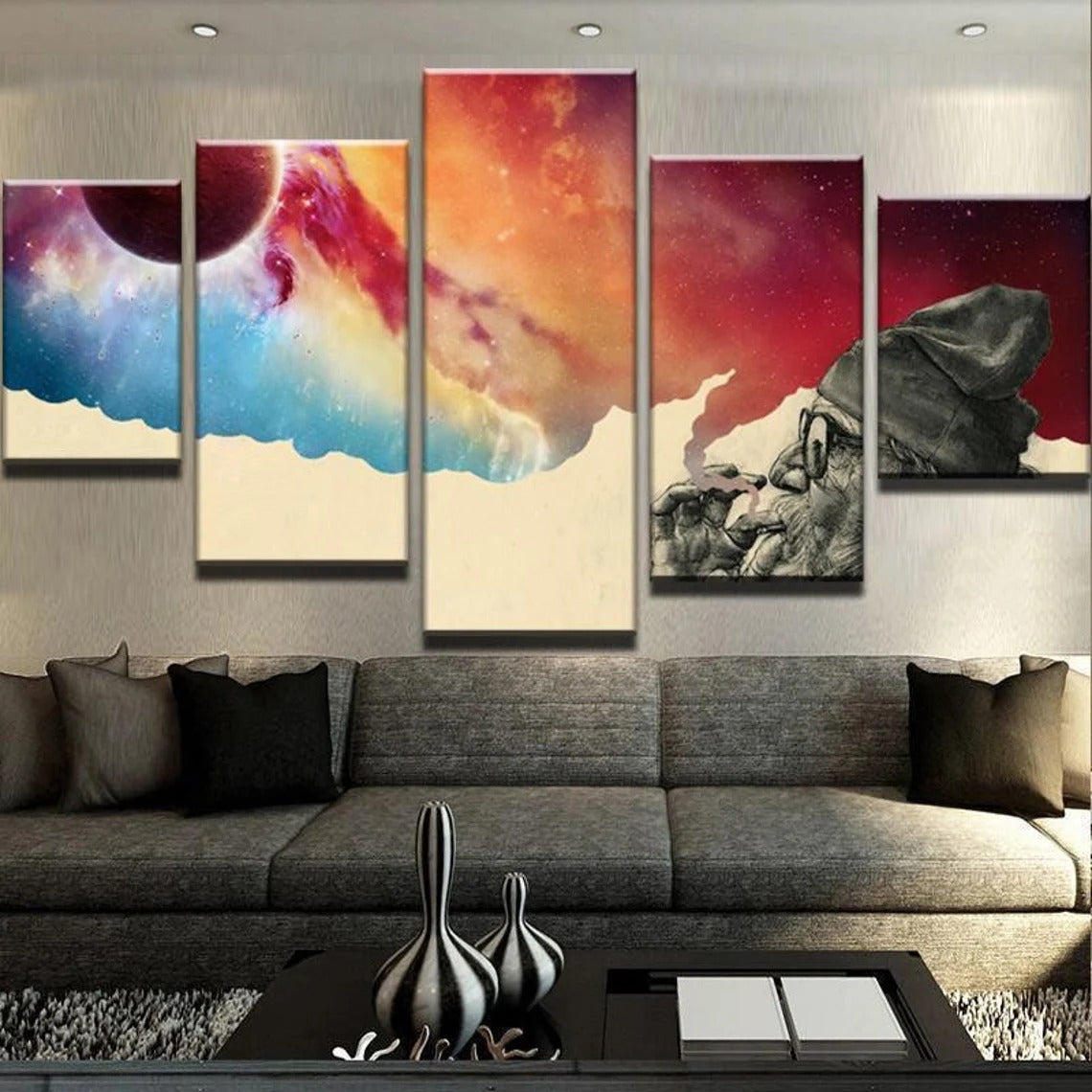 Old Hipster Hippy Smoking Galaxy Space Canvas Wall Art