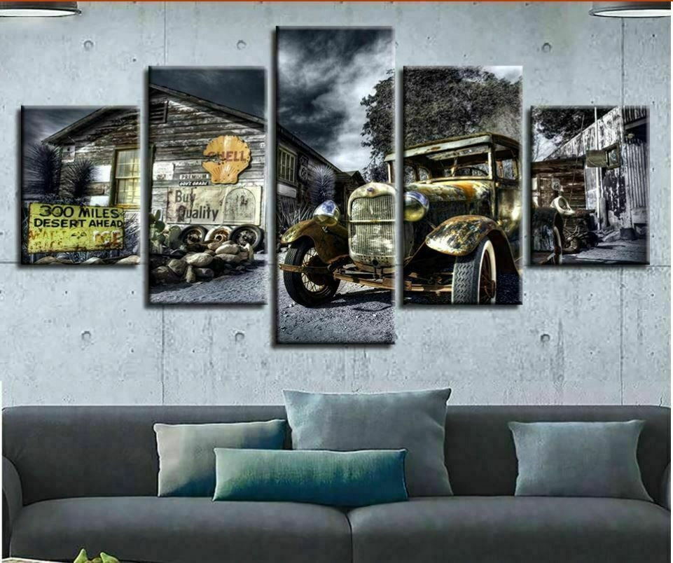 Old Hot Rod Car Barn Farm Canvas Wall Art