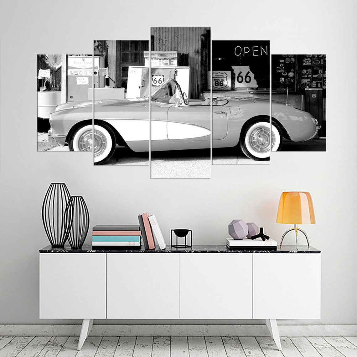 Old Vintage Black And White Cars Canvas Wall Art