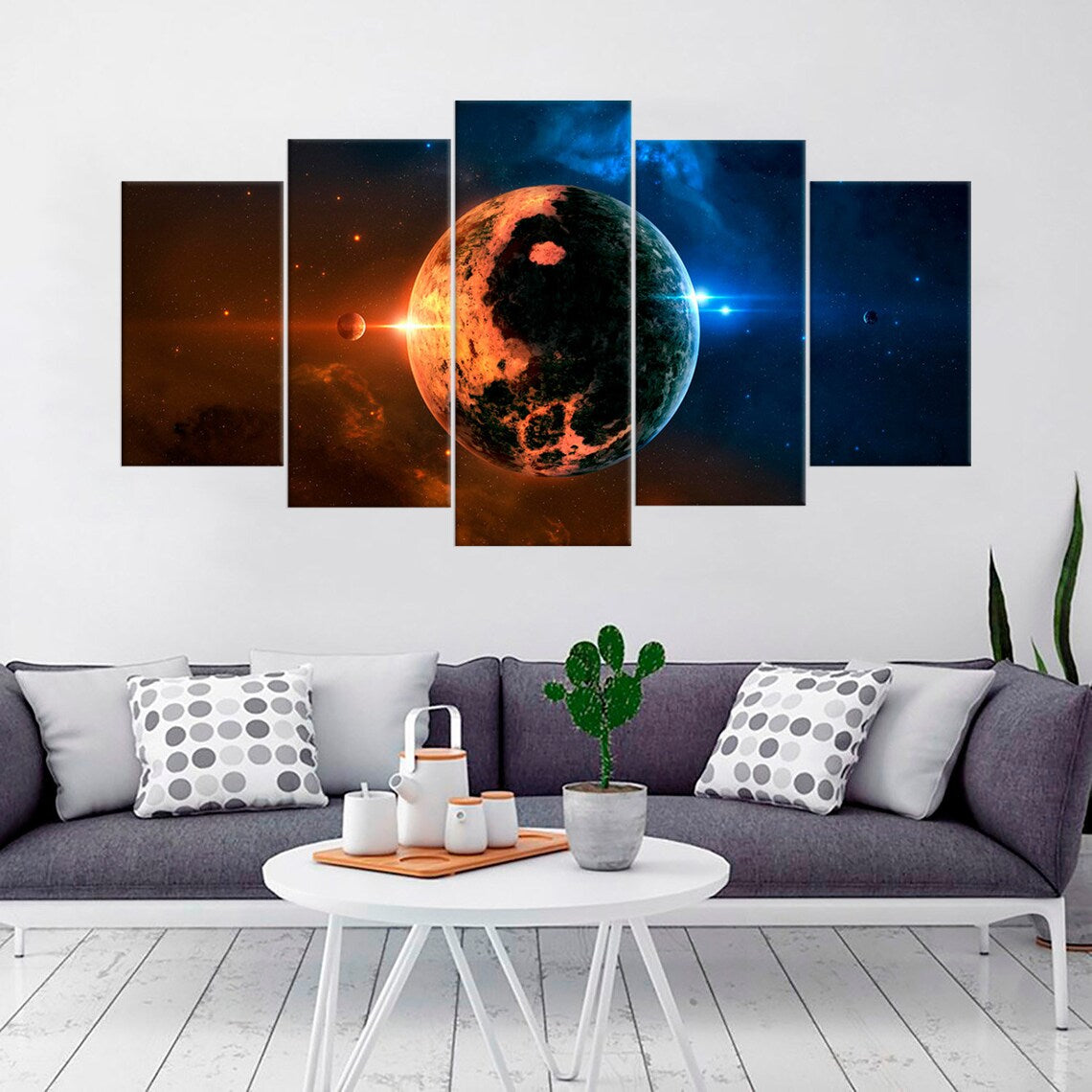 Orange And Blue Planet Canvas Wall Art