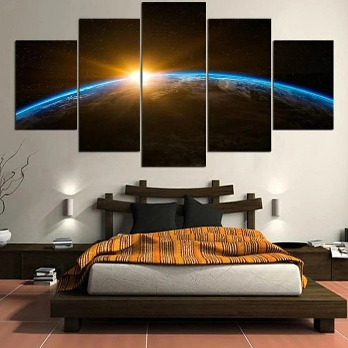 Outer Space Planet Earth Sunset Canvas Wall Art