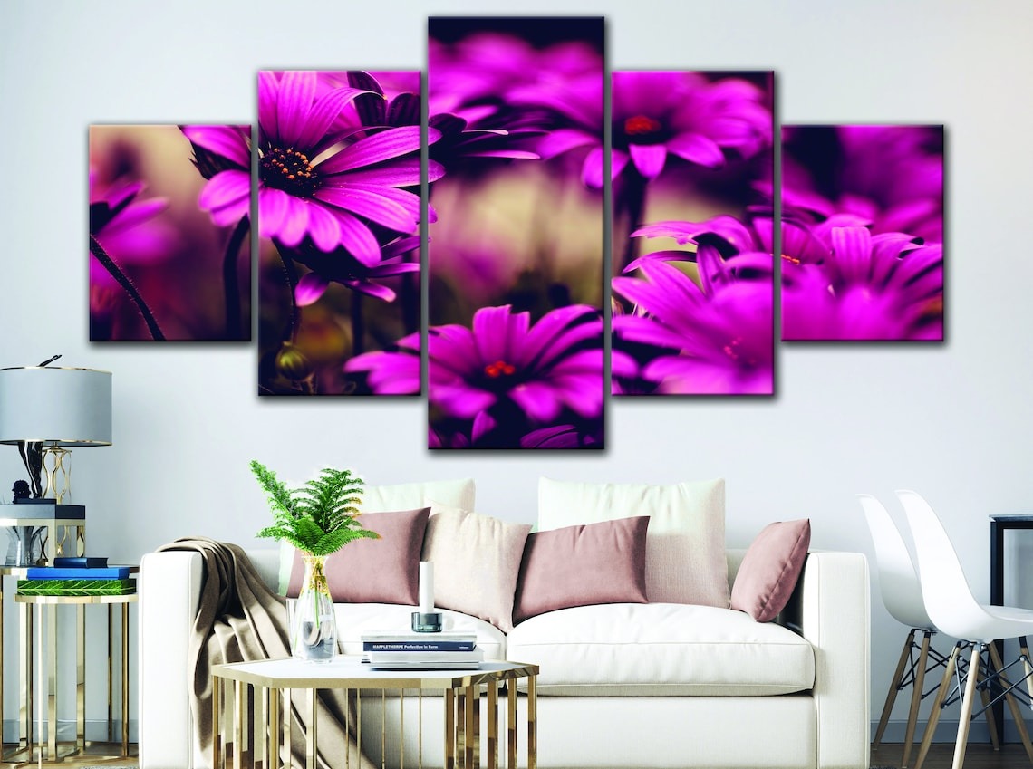Pink &Amp; Black Flowers Canvas Wall Art