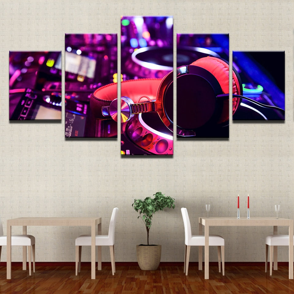 Pink Dj Music And Headphones Canvas Wall Art