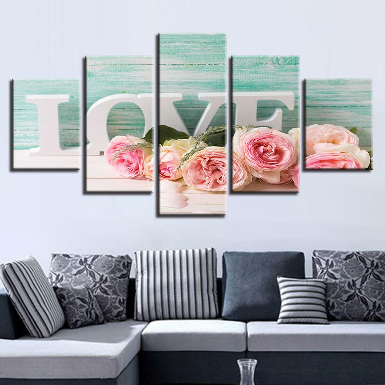 Pink Roses Love Canvas Wall Art