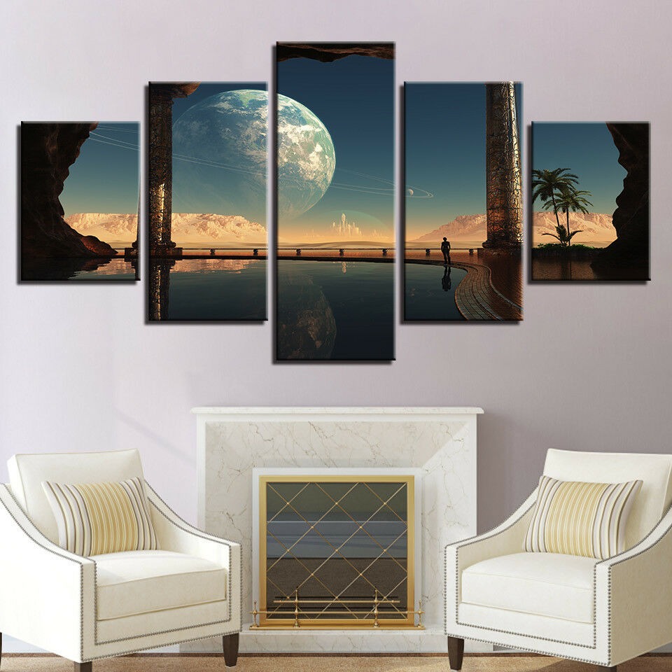 Planets Space Moon Abstract Canvas Wall Art