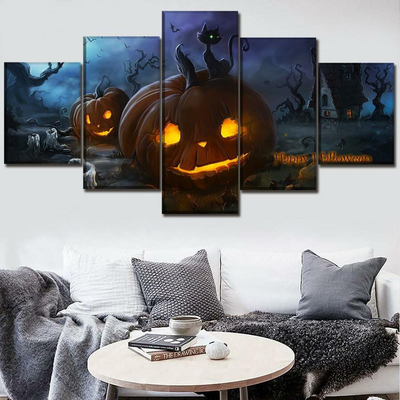 Pumpkin And Cat Canvas Wall Art