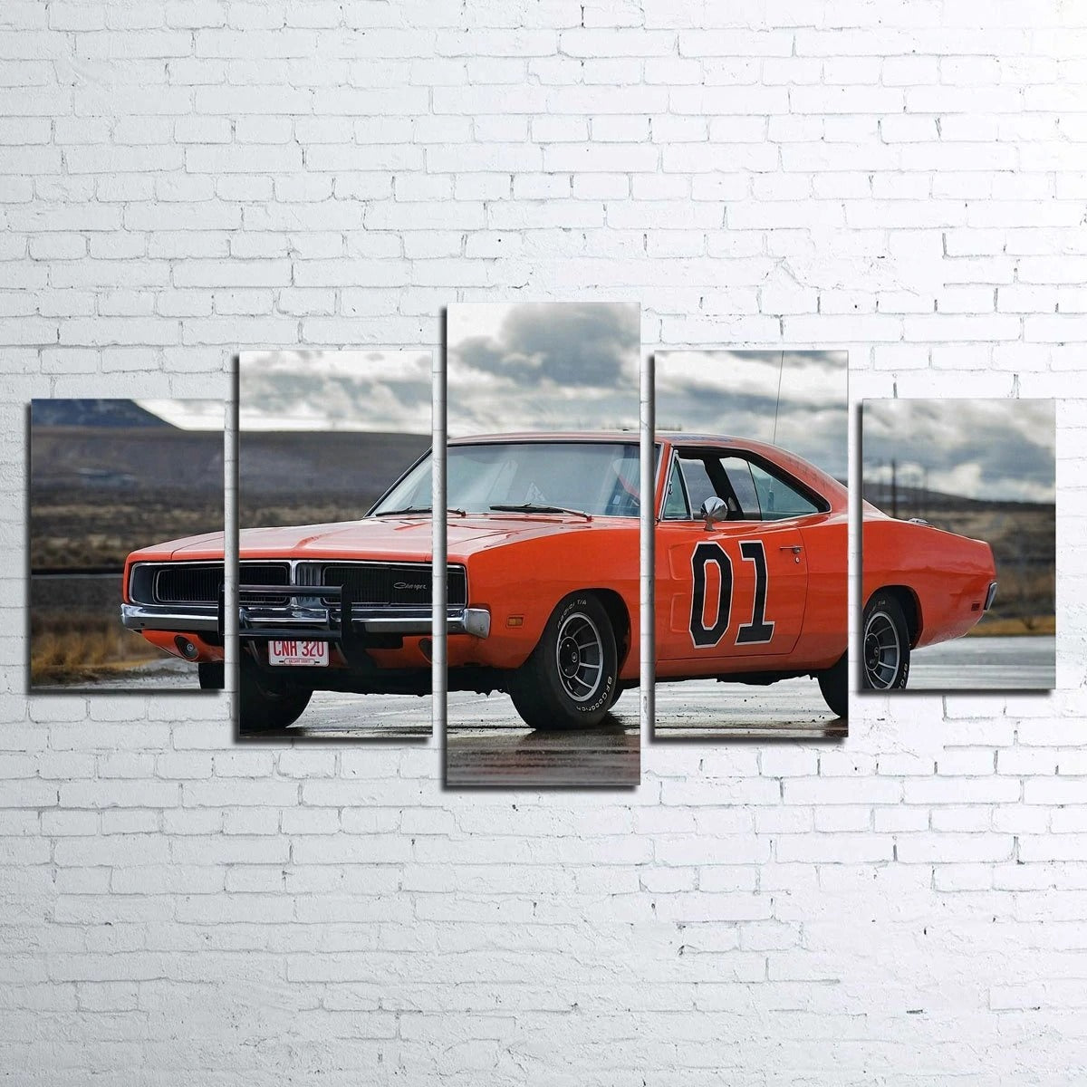 Red Classic Car General Lee Canvas Wall Art