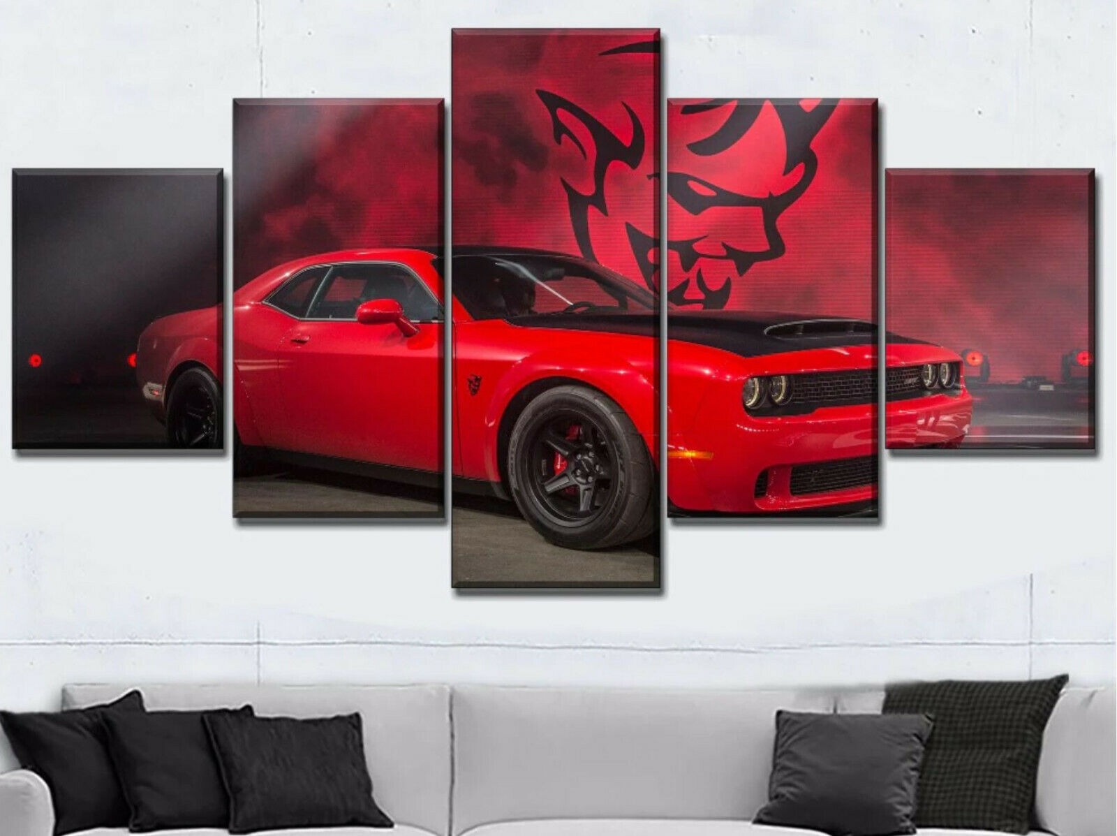 Red Dodge Challenger Muscle Car Canvas Wall Art