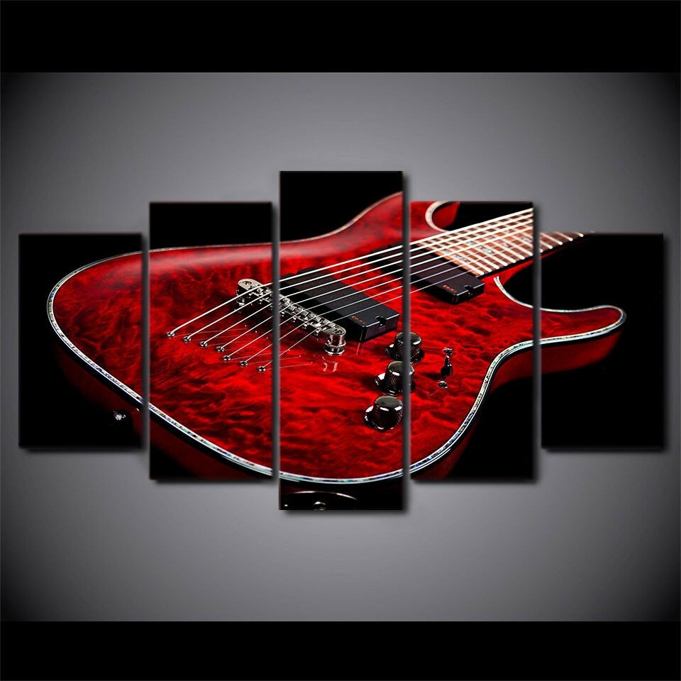 Red Electric Guitar Musical Instrument Canvas Wall Art