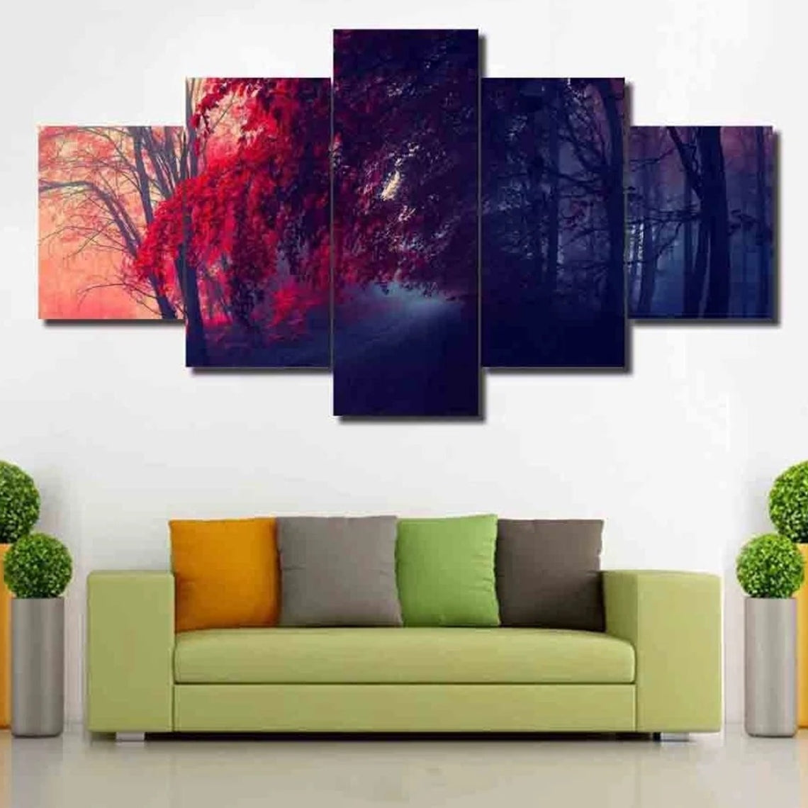 Red Forest Night Scenery Colorful Canvas Wall Art