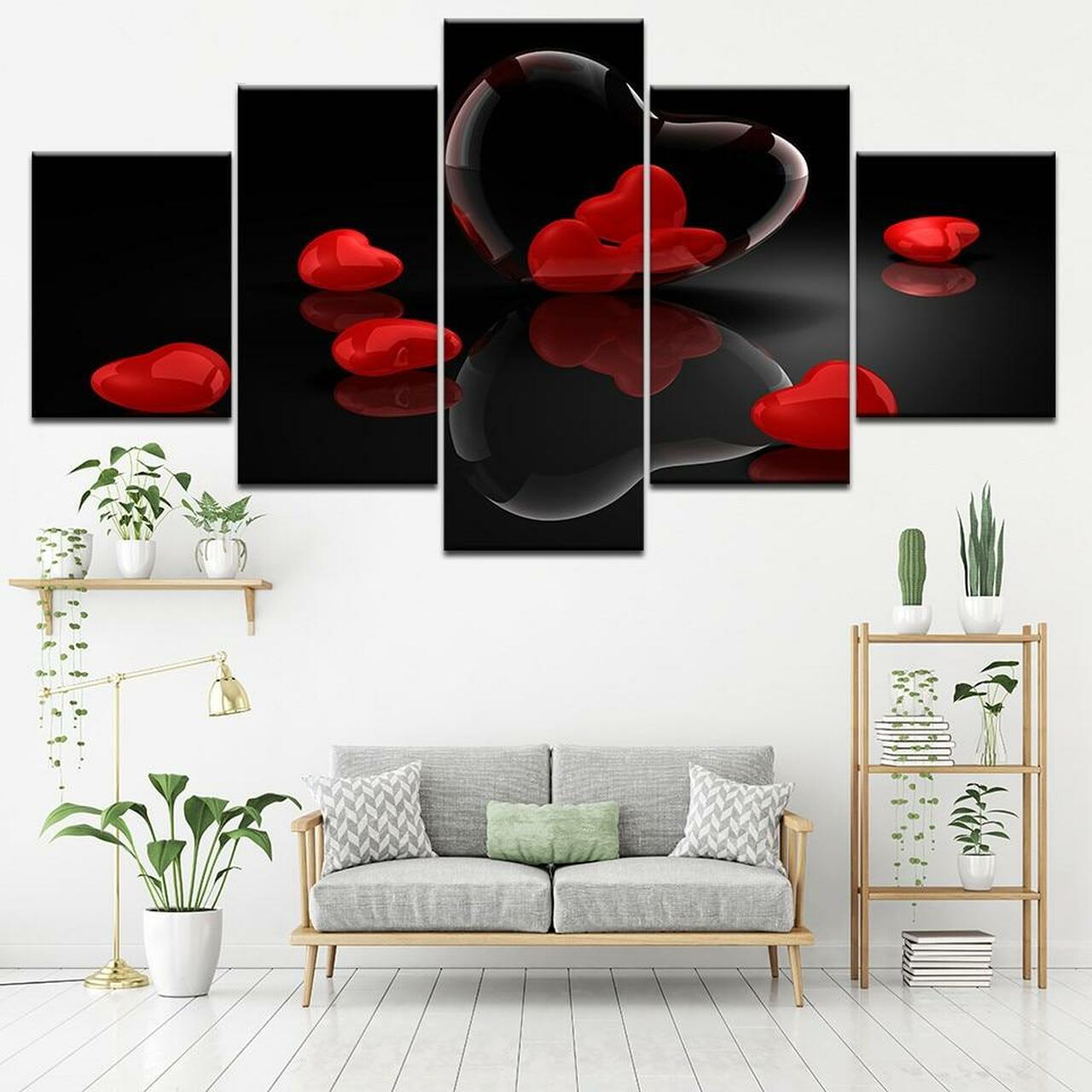 Red Hearts Canvas Wall Art