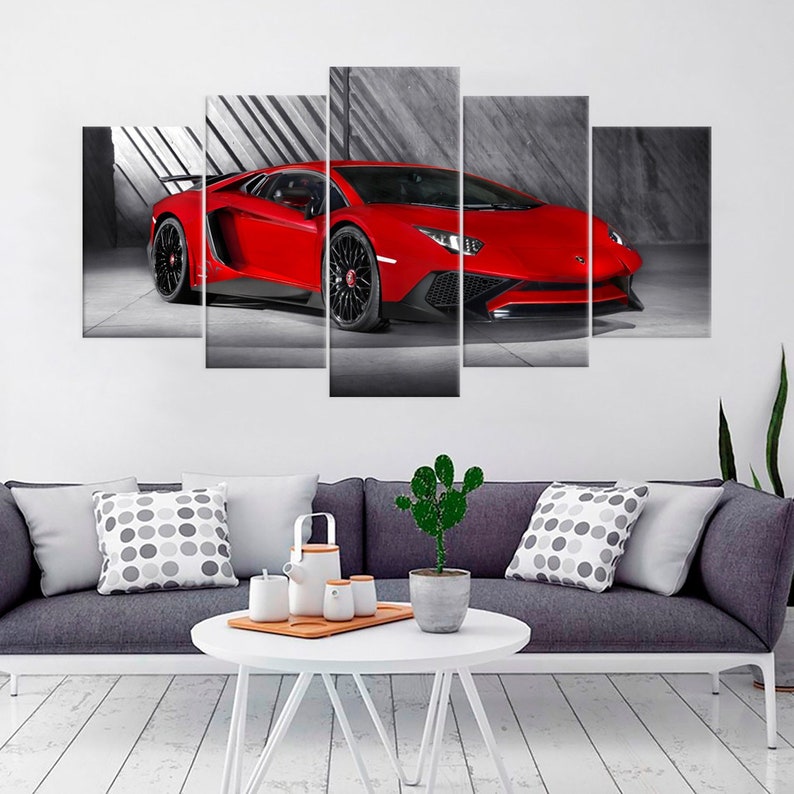 Red Lamborghini Aventador Sv Super Car Canvas Wall Art