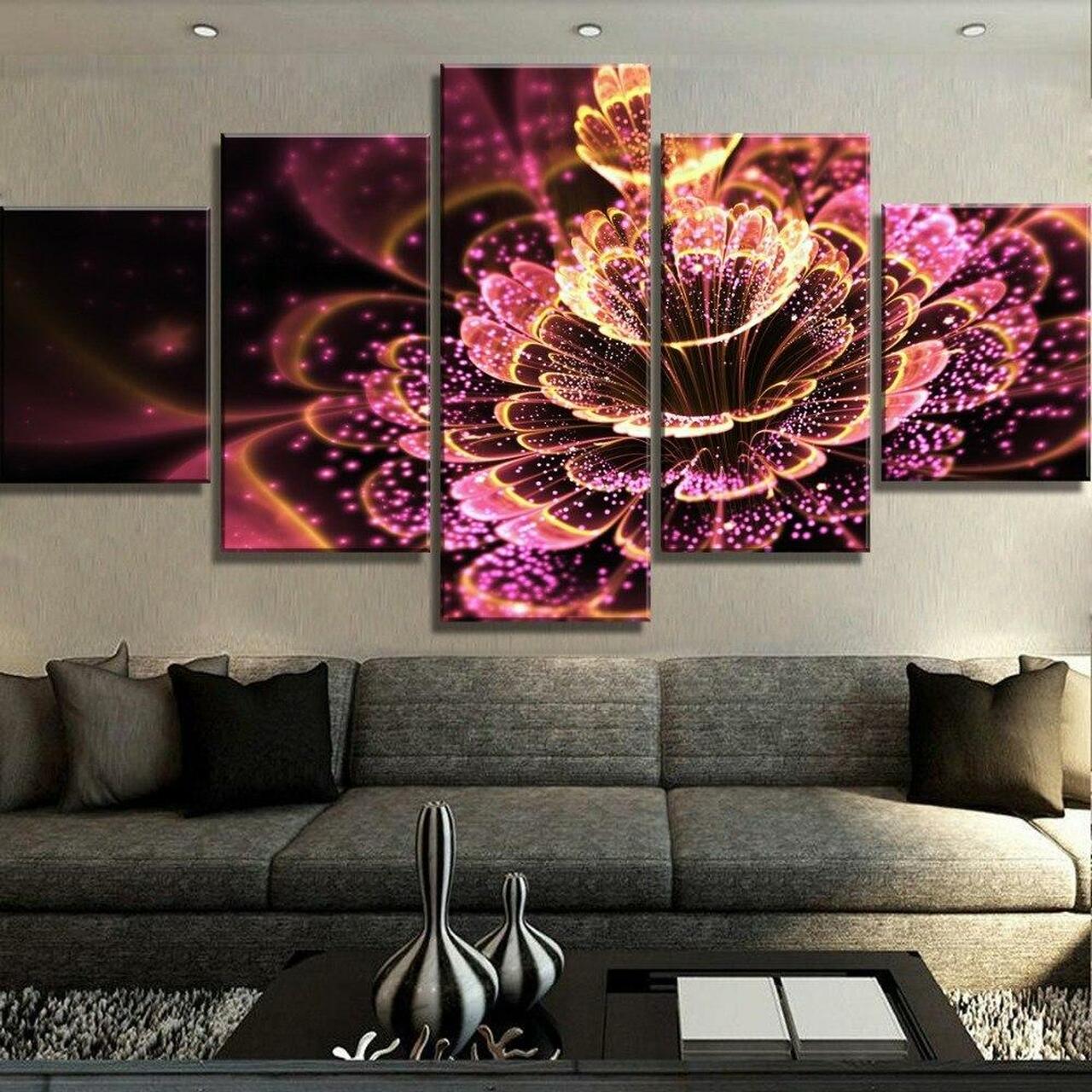 Red Luminous Flower Canvas Wall Art
