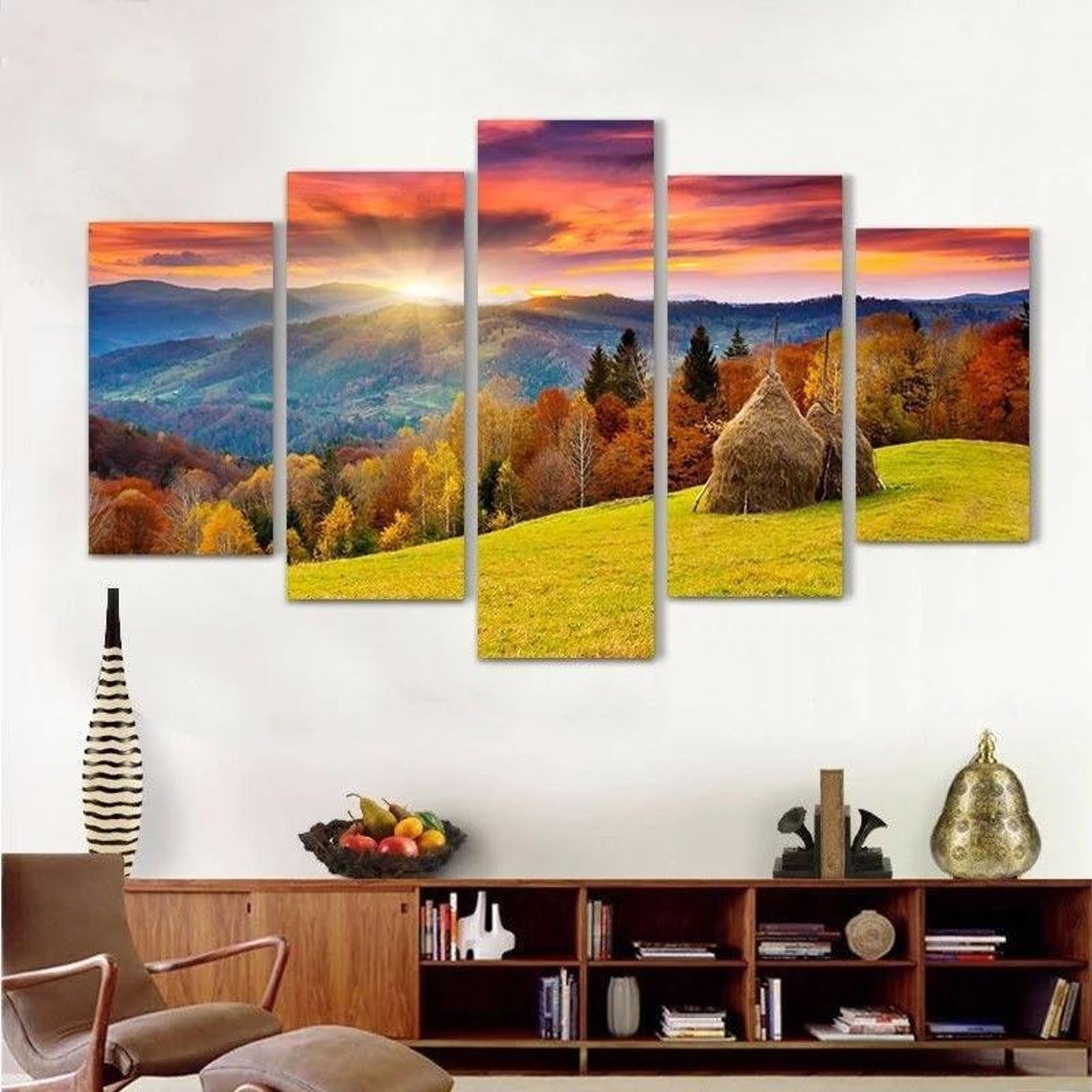 Red Trees Canadian Fall Landscape Canvas Wall Art