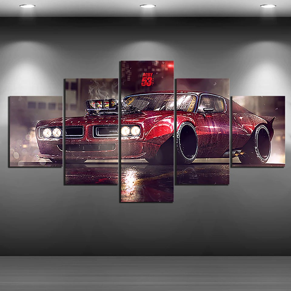 Red Vehicle Retro Sport Car Canvas Wall Art