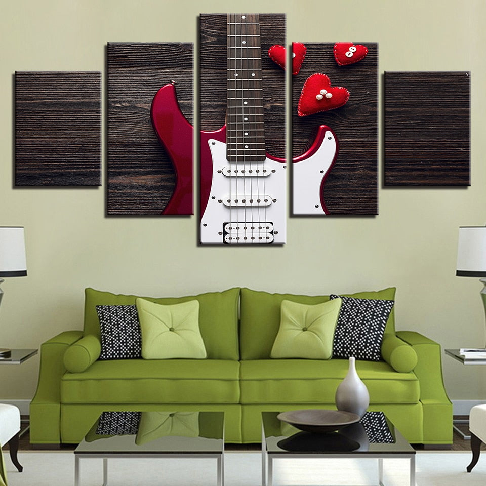 Red-White Electric Guitar Music Canvas Wall Art