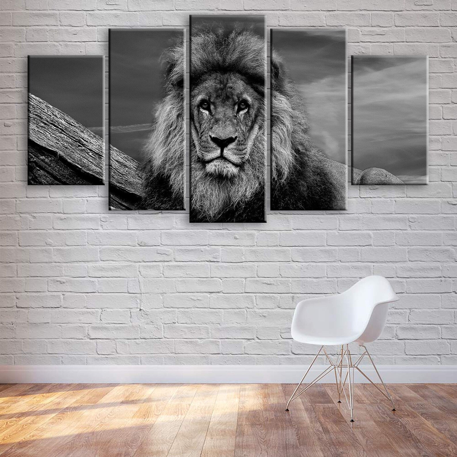 Resting Lion Black-White Canvas Wall Art
