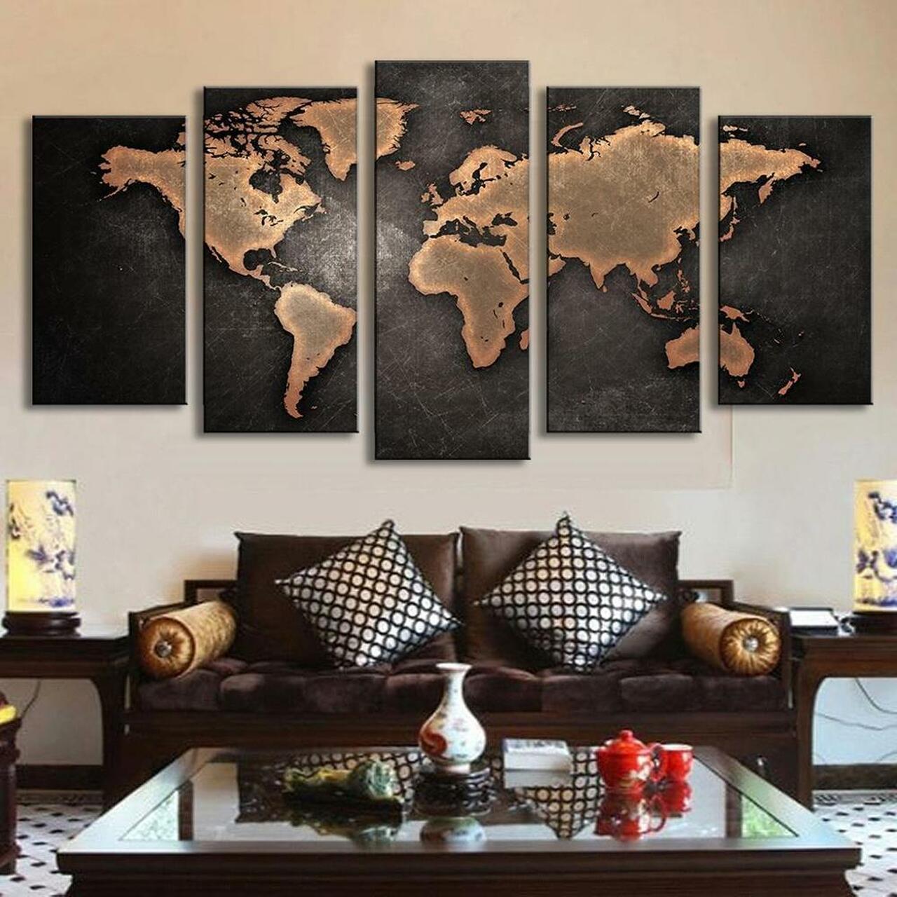 Retro World Map Canvas Wall Art
