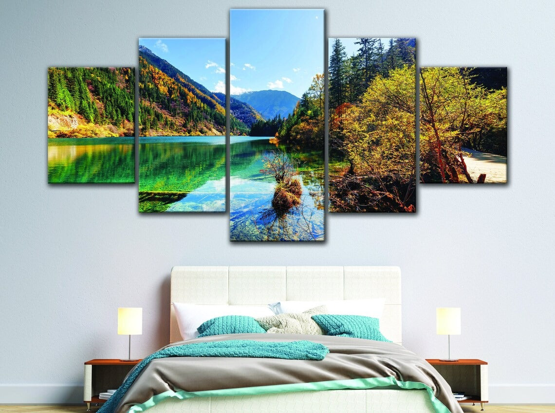 River In Forest In Autumn Canvas Wall Art