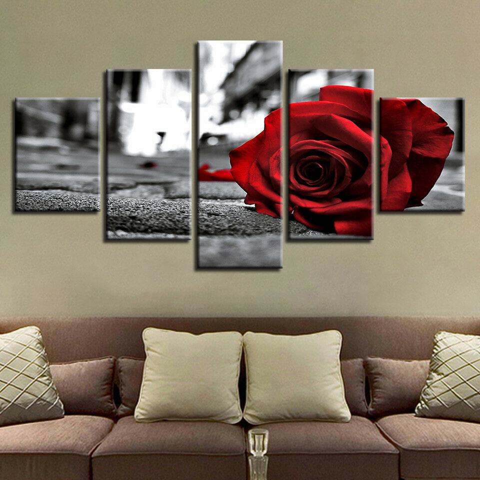 Romantic Red Rose Flower Canvas Wall Art