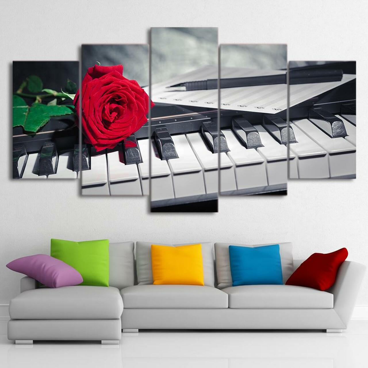 Rose On Piano Canvas Wall Art