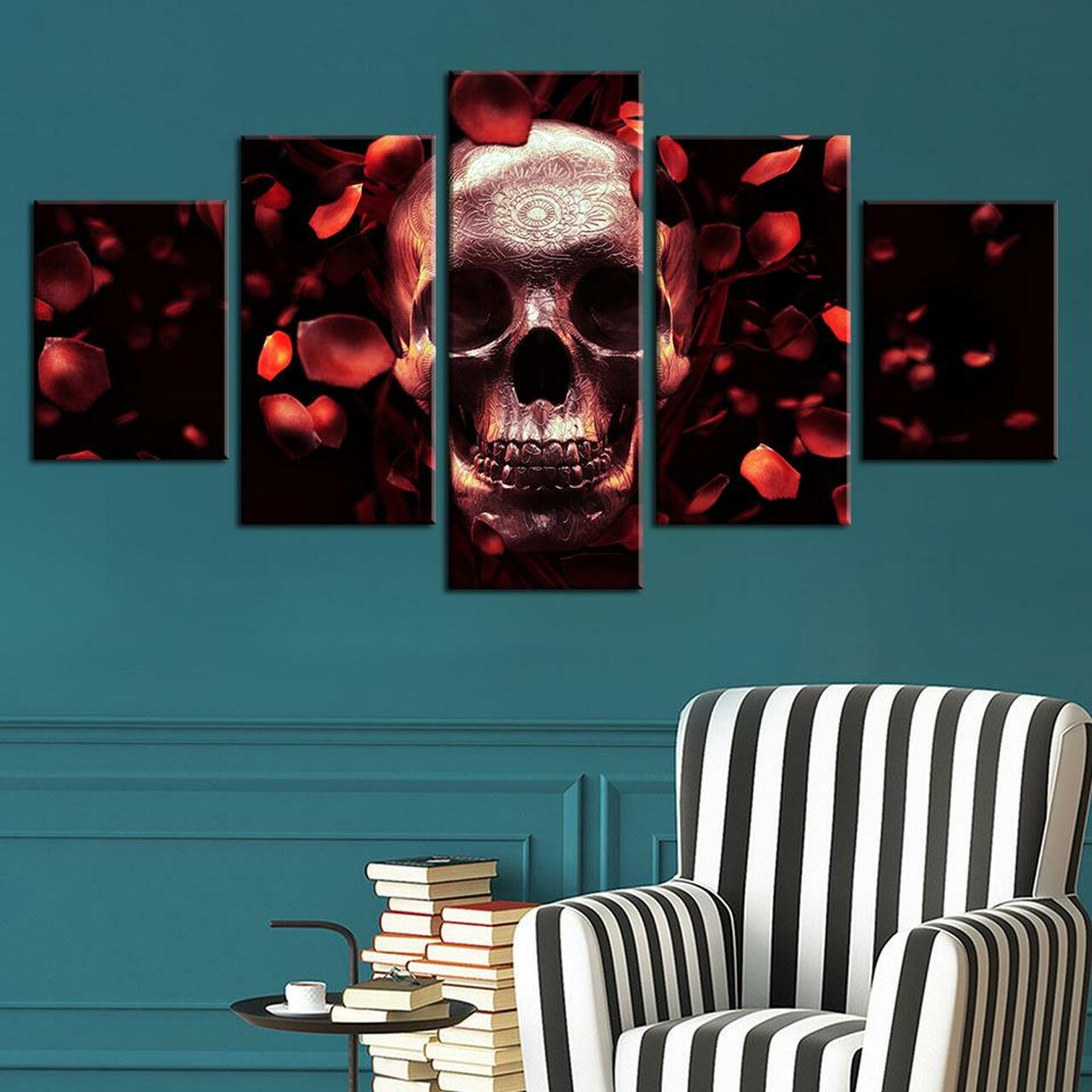 Rose Petal Skull Canvas Wall Art