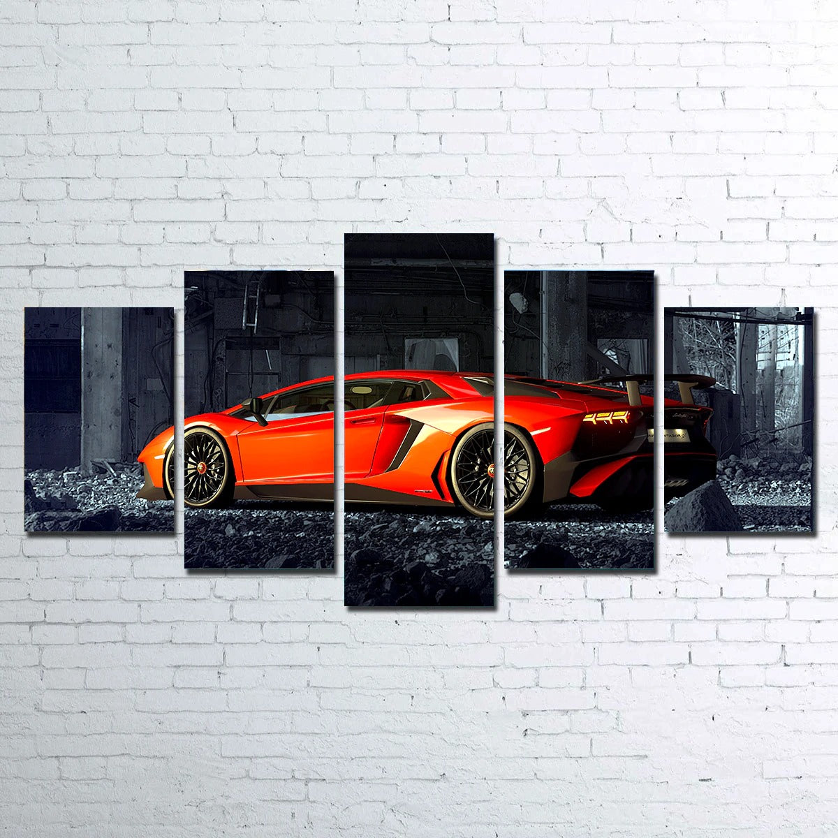 Ruins-Ii Red Sports Car Canvas Wall Art