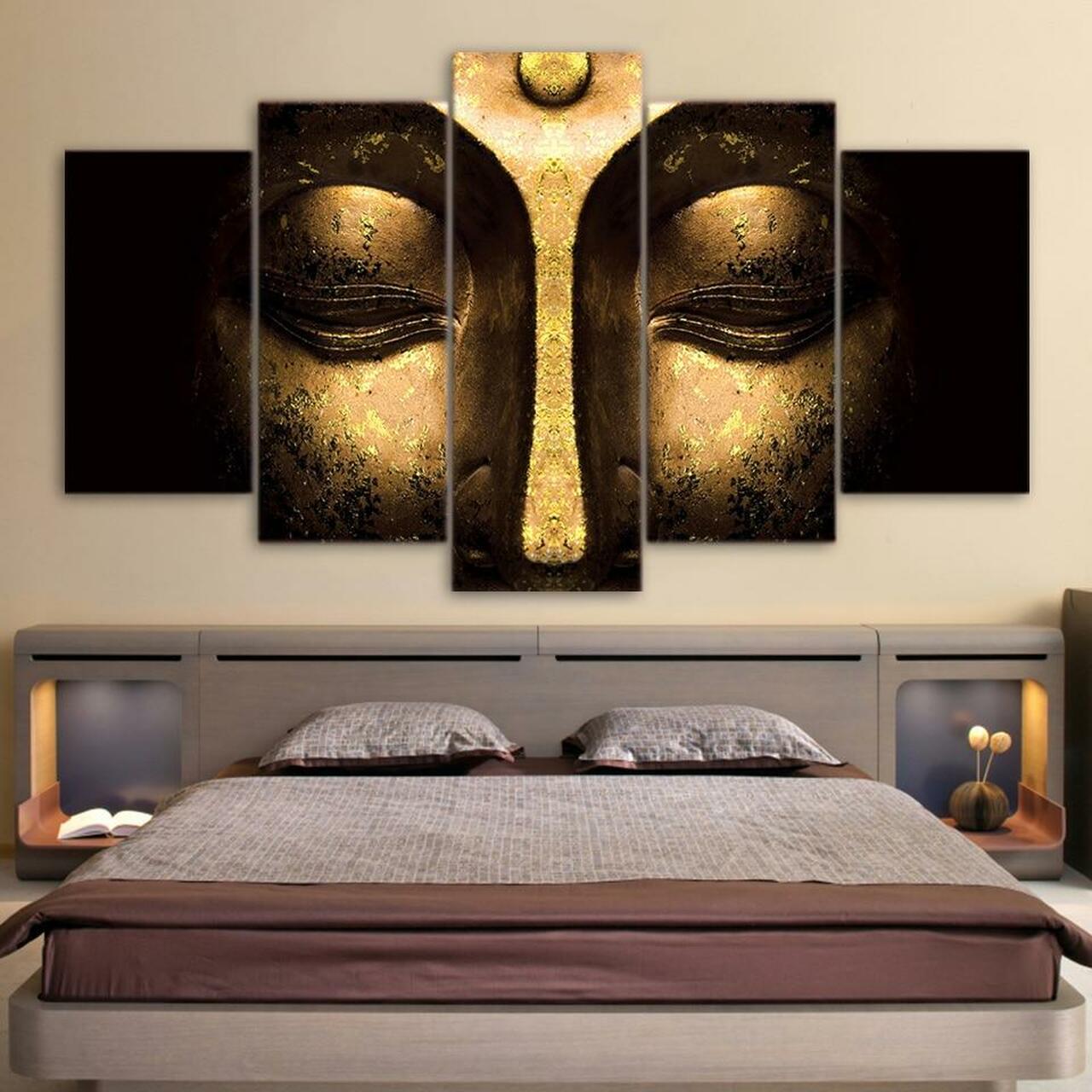 Rustic Gold Buddha Canvas Wall Art