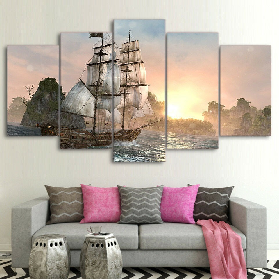 Sailing Ship Sunset Pirate Canvas Wall Art