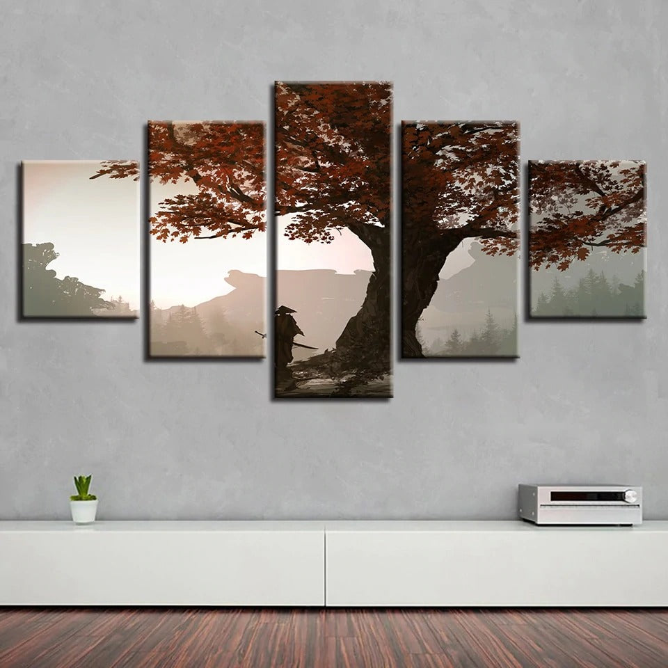 Samurai Under Maple Tree Manga Anime Canvas Wall Art