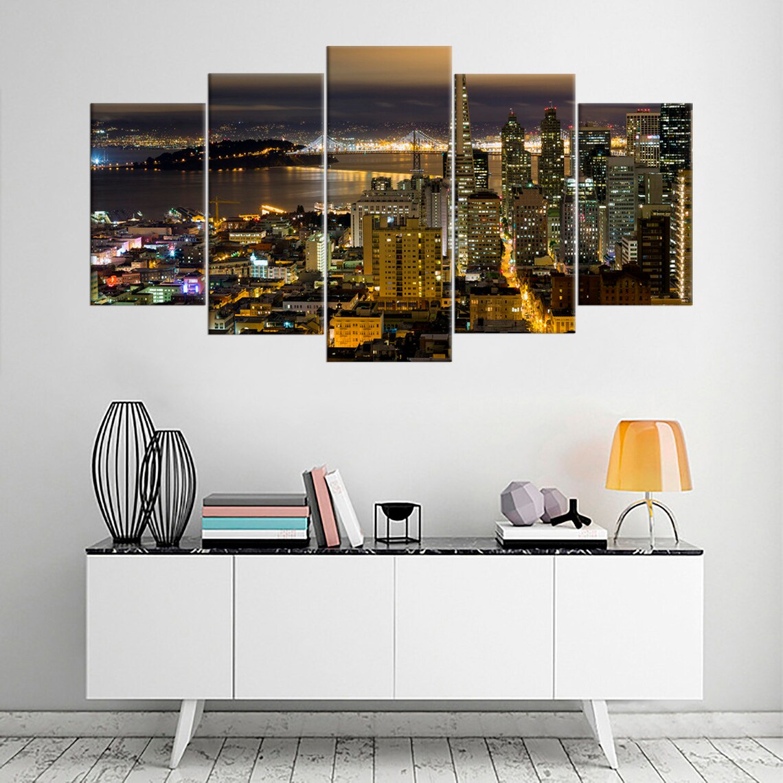 San Francisco At Night City View Canvas Wall Art
