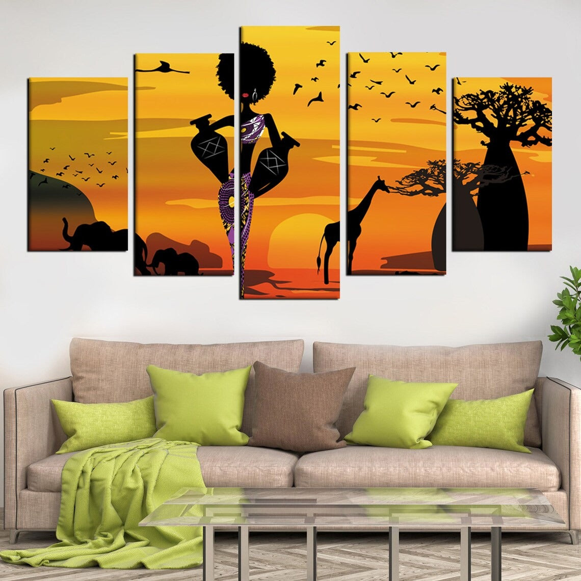 Savannah Safari Curly Hair Woman Canvas Wall Art