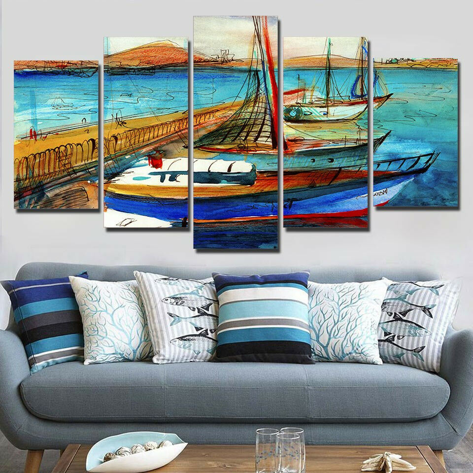 Ships Boat Harbour Dock Port Canvas Wall Art