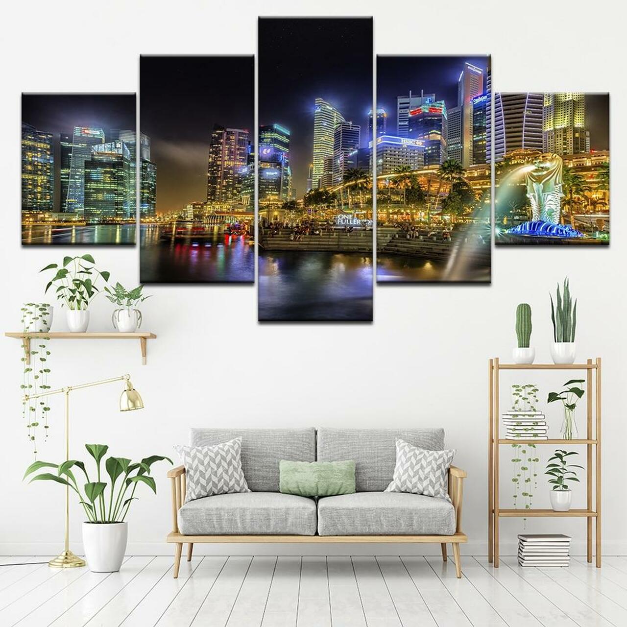 Singapore Night Lights Canvas Wall Art