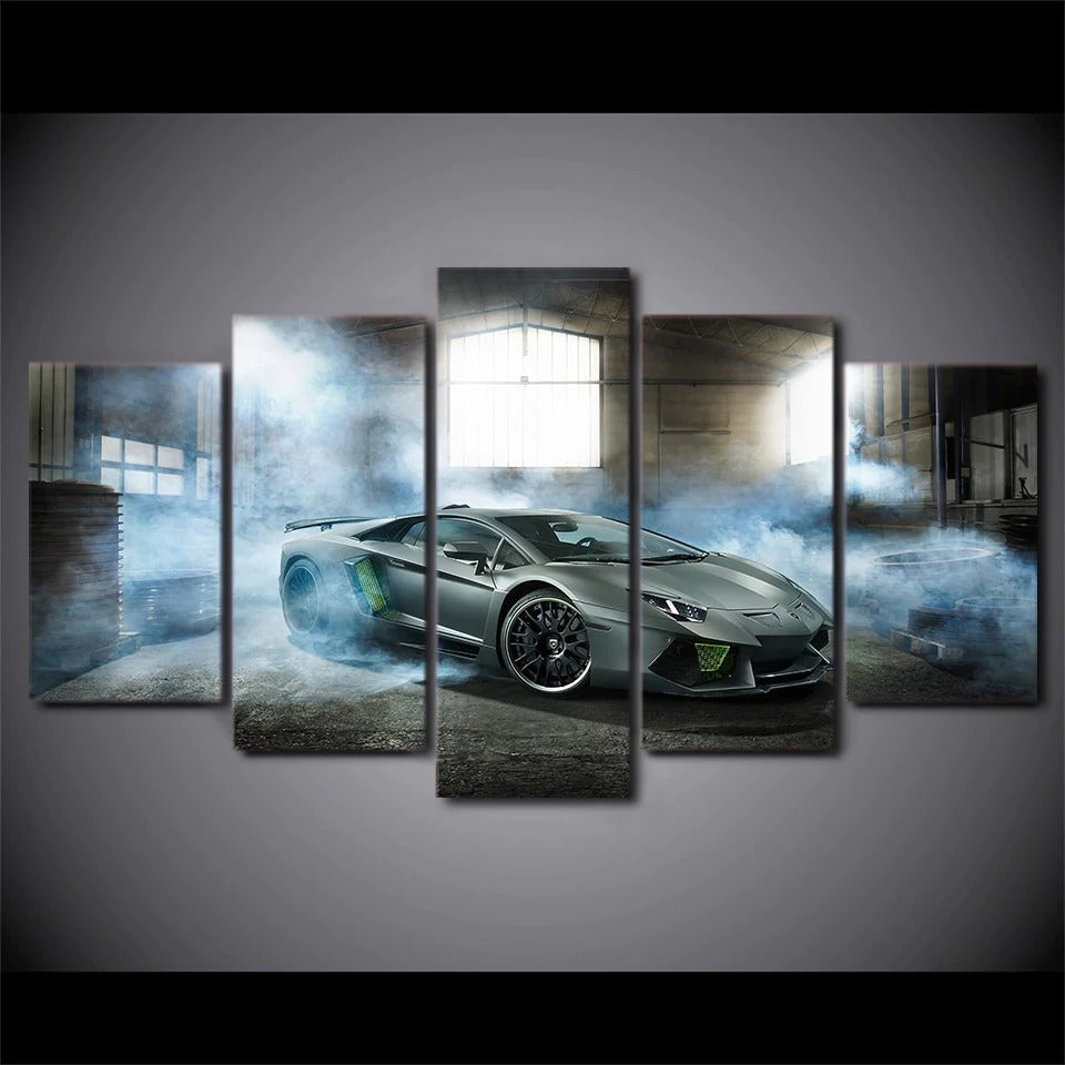 Smoking Lamborghini Racing Canvas Wall Art